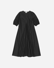 Cotton Poplin V-Neck Long Dress - Black