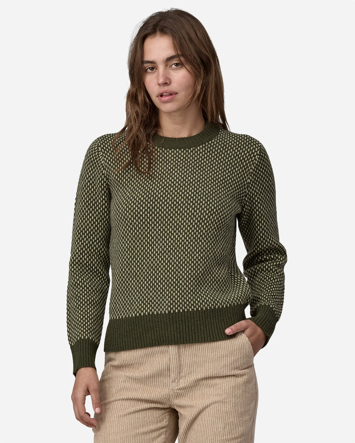 W's Recycled Wool-Blend Crewneck Sweater - Ridge / Pine Needle Green