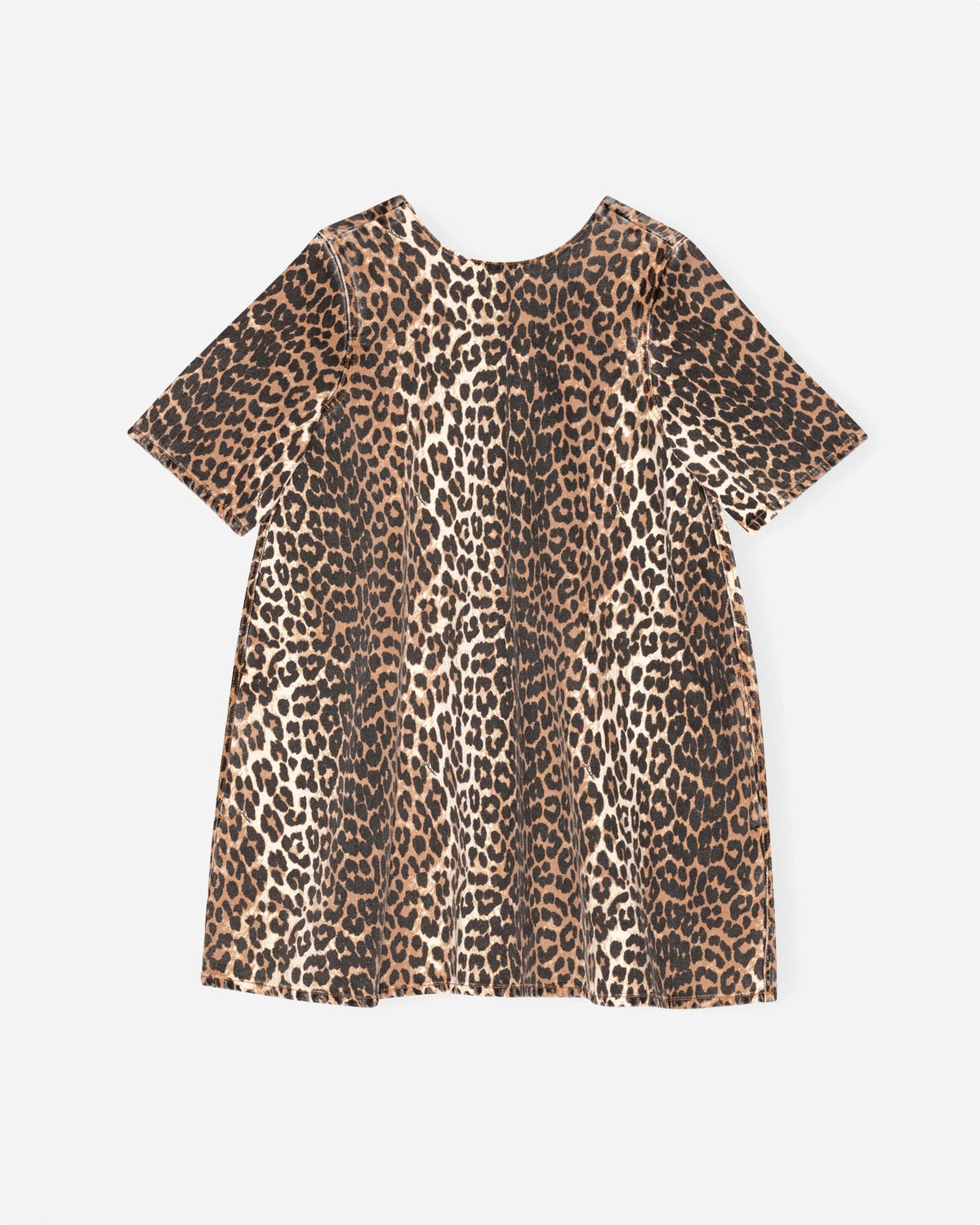 Print Denim Open Back Mini Dress - Leopard fra Ganni