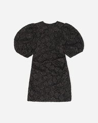 Stretch Jacquard Puff Sleeves Mini Dress - Black