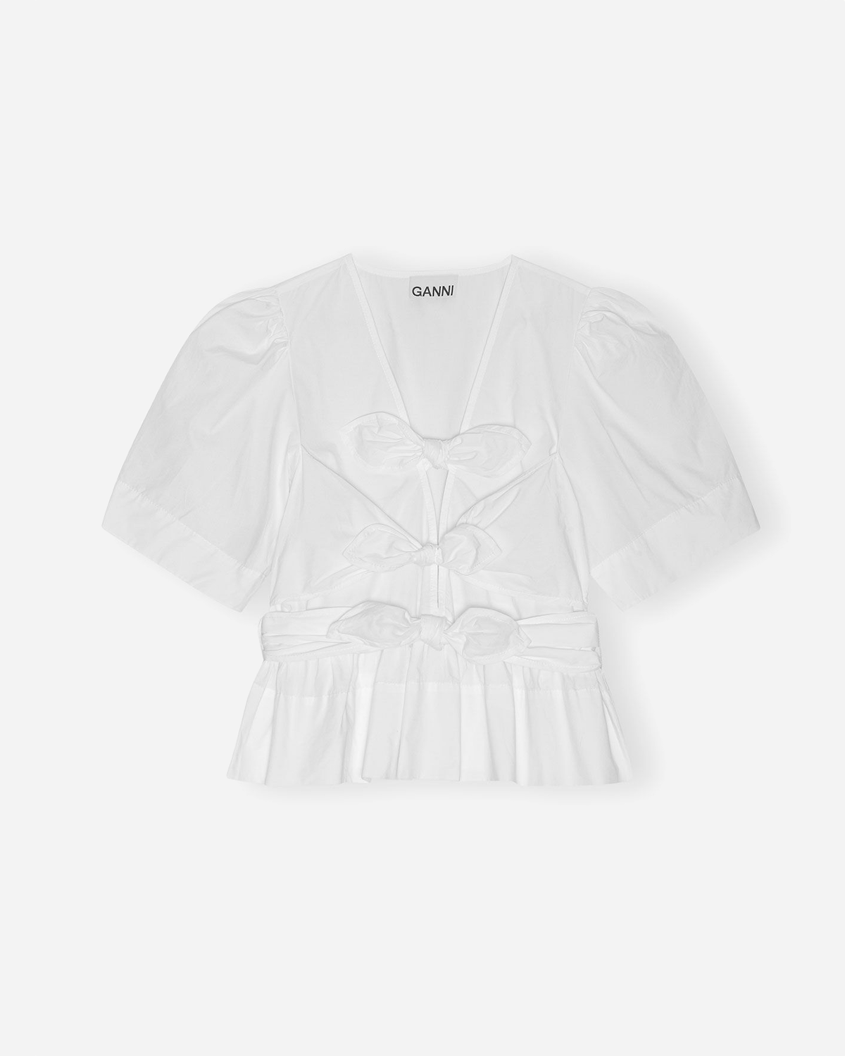 Washed Stretch Cotton Tie Strap Blouse