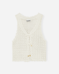 Shiny Pointelle Knit Vest - Egret