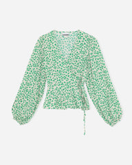 Printed Crepe Wrap Blouse - Tapioca