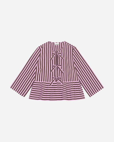 Stripe Cotton Peplum Blouse - Bonbon