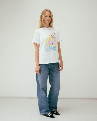 Basic Cotton Jersey Neon Kitty T-shirt - Bright White