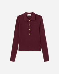 Mini Ribbed Merino Polo - Red Dahlia