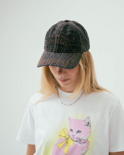Denim Cotton Washed Cap - Washed Black/Black