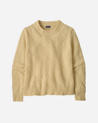 W's Recycled Wool-Blend Crewneck Sweater - Chevron Cable: Dark Natural