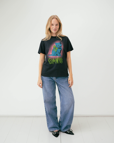Basic Cotton Jersey Neon Kitty T-shirt - Phantom