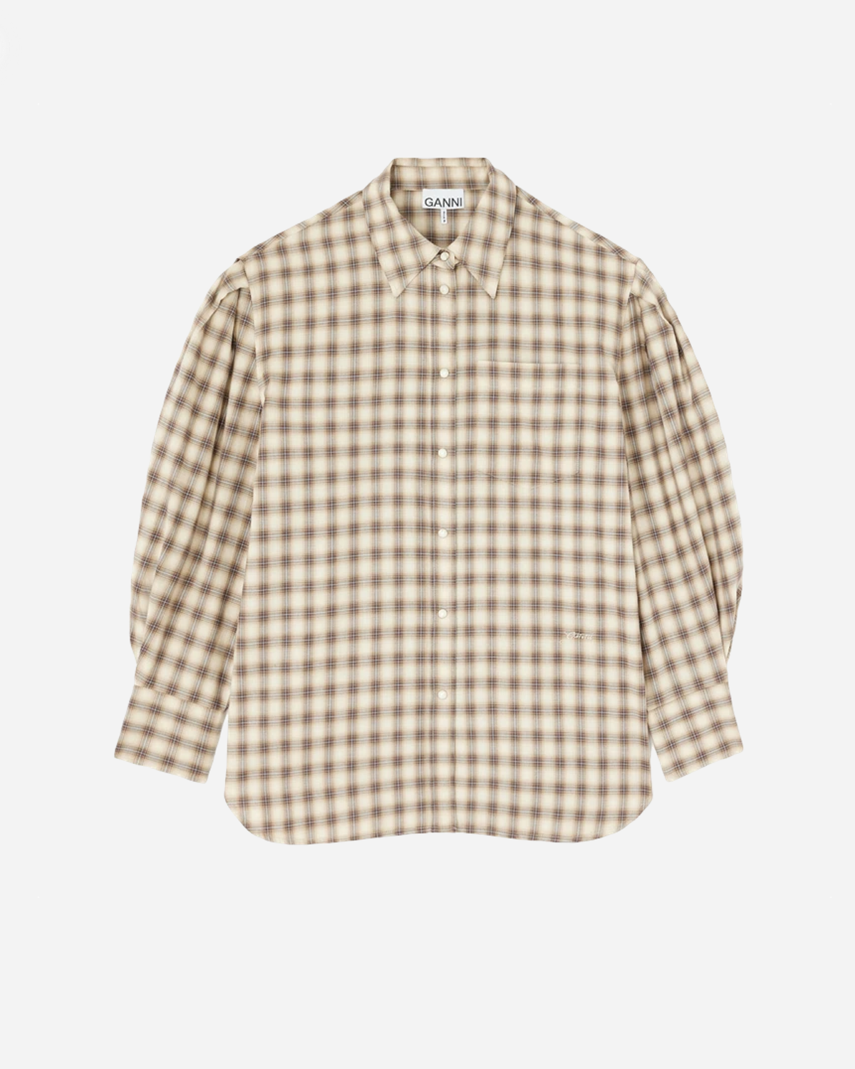 Light Check Flannel Pleated Sleeve Shirt