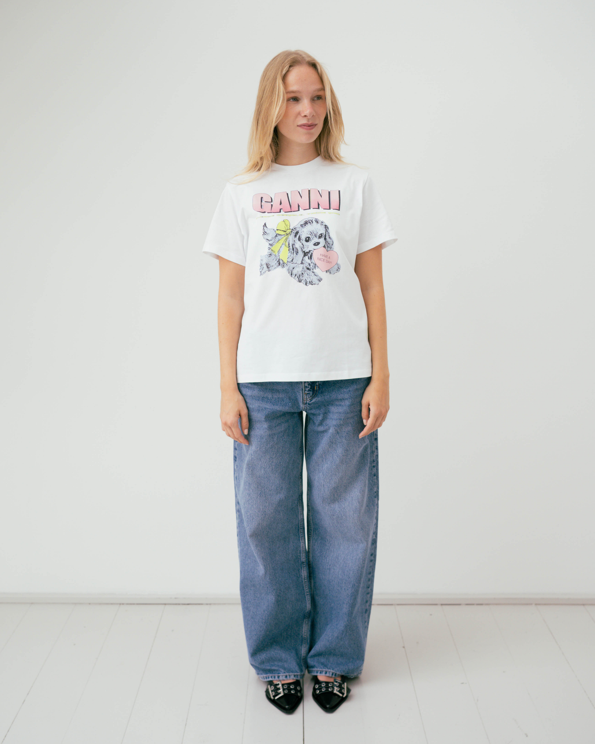 Basic Cotton Jersey Neon Puppy T-shirt - Bright White