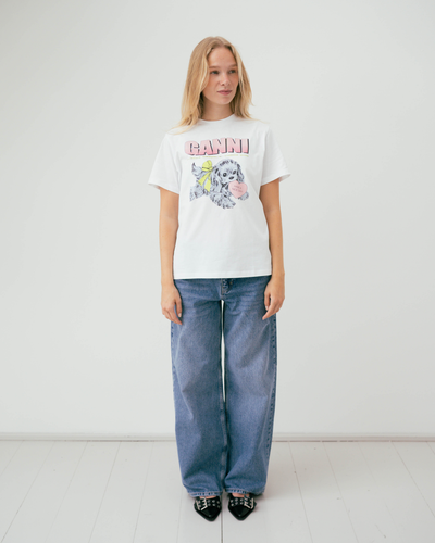 Basic Cotton Jersey Neon Puppy T-shirt - Bright White