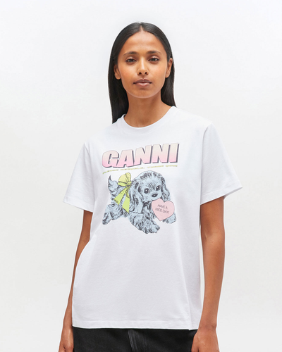 Basic Cotton Jersey Neon Puppy T-shirt - Bright White