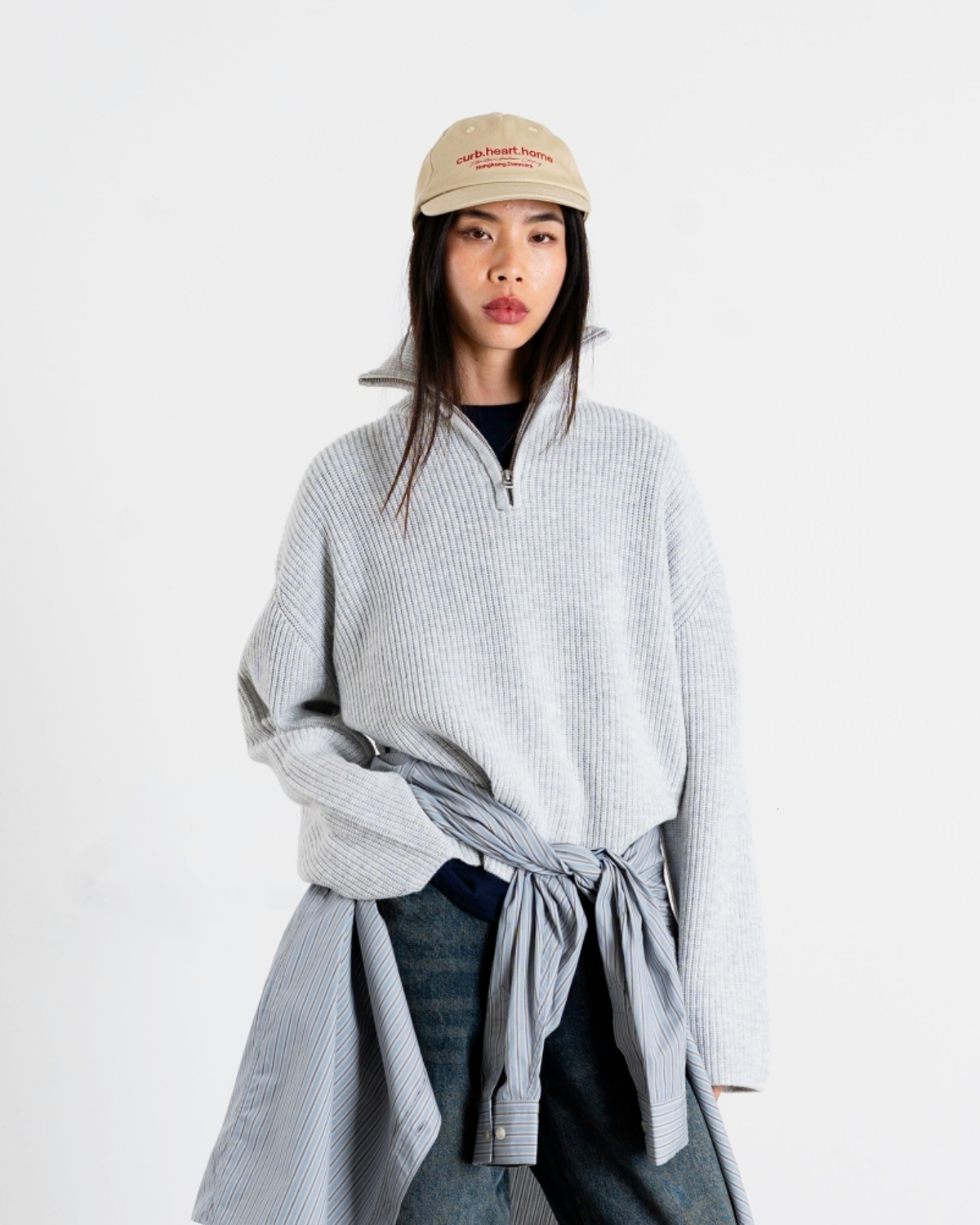 Fang Half Zip Knit - Light Grey