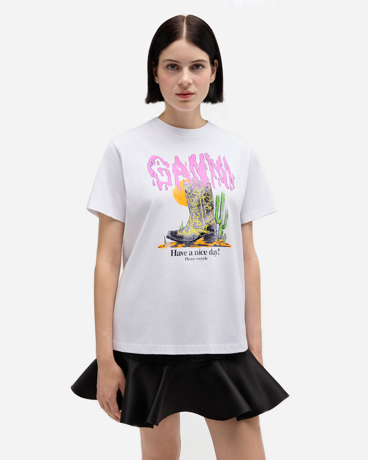 Basic Cotton Jersey T-shirt Boots Print