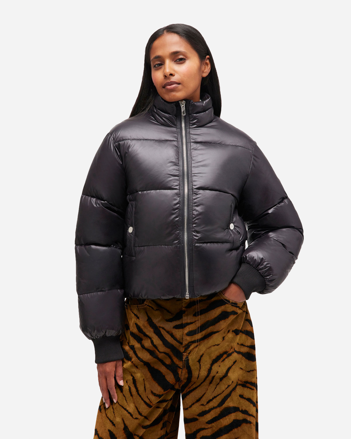 Shiny Nylon Short Puffer Jacket