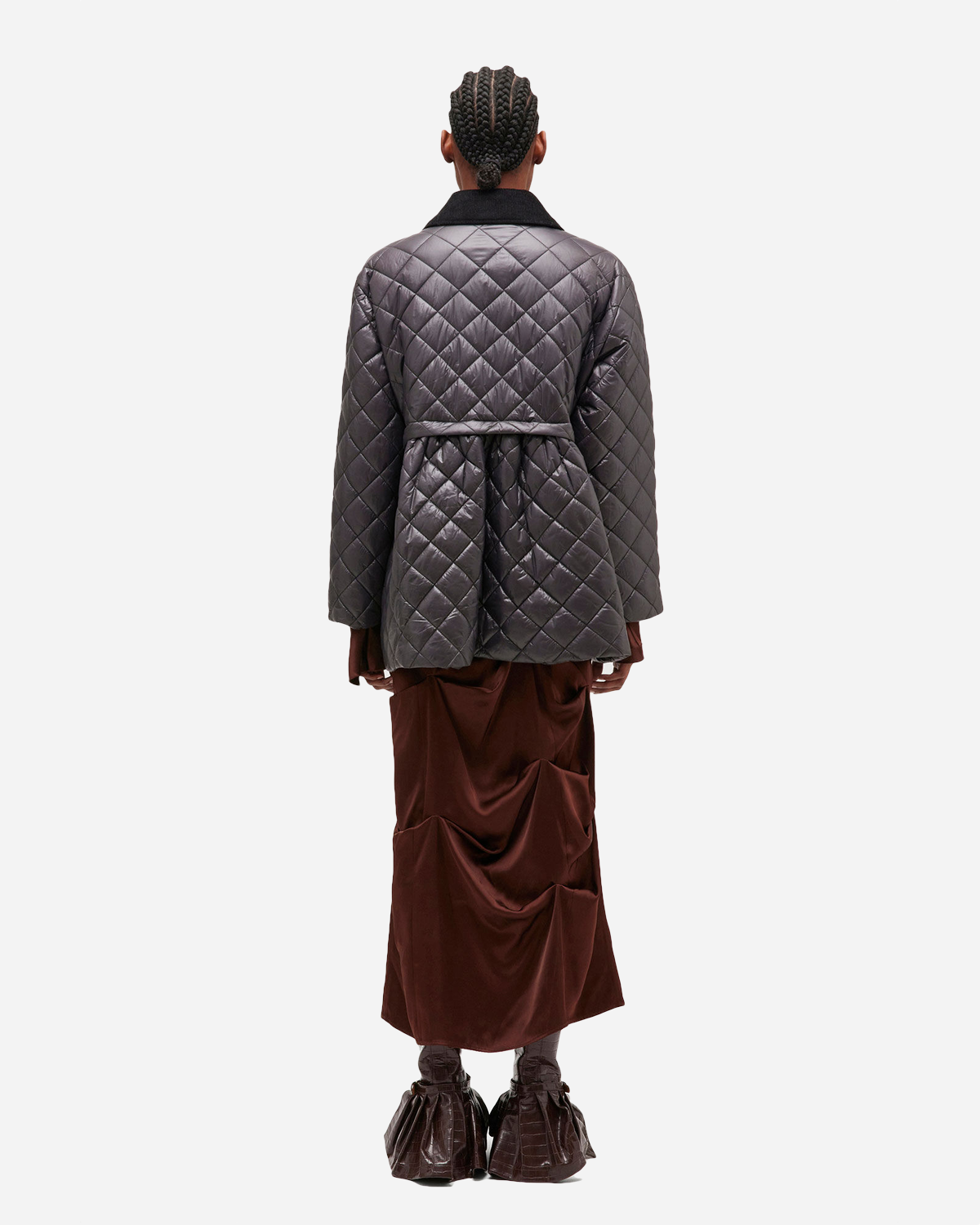 Shiny Quilt Midi Jacket w. Flare - Phantom
