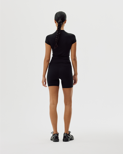Wmns Mock Neck Stretch T-shirt - Black Onyx