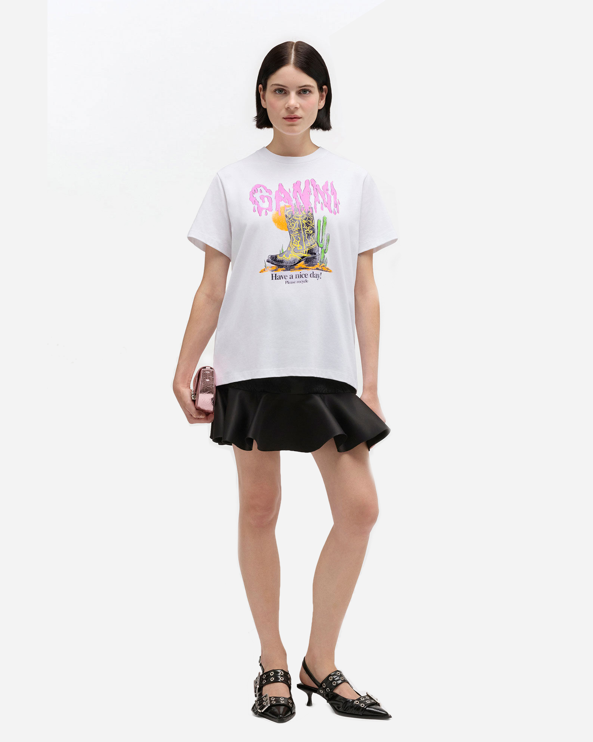 Basic Cotton Jersey T-shirt Boots Print