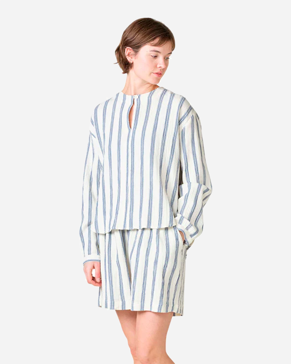Poppy stripe blouse - Cream/ocean
