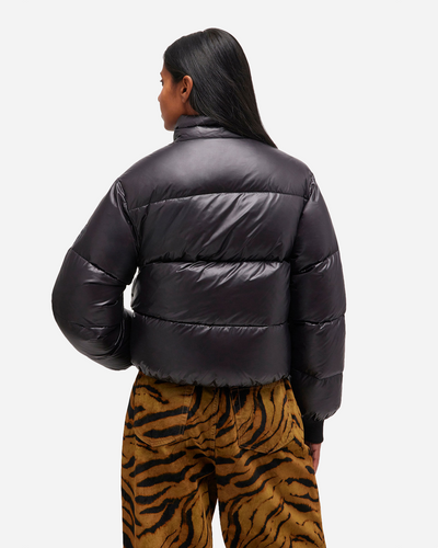 Shiny Nylon Short Puffer Jacket - Black