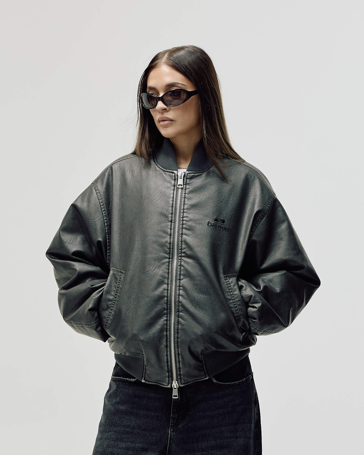 Faux Leather Bomber Jacket