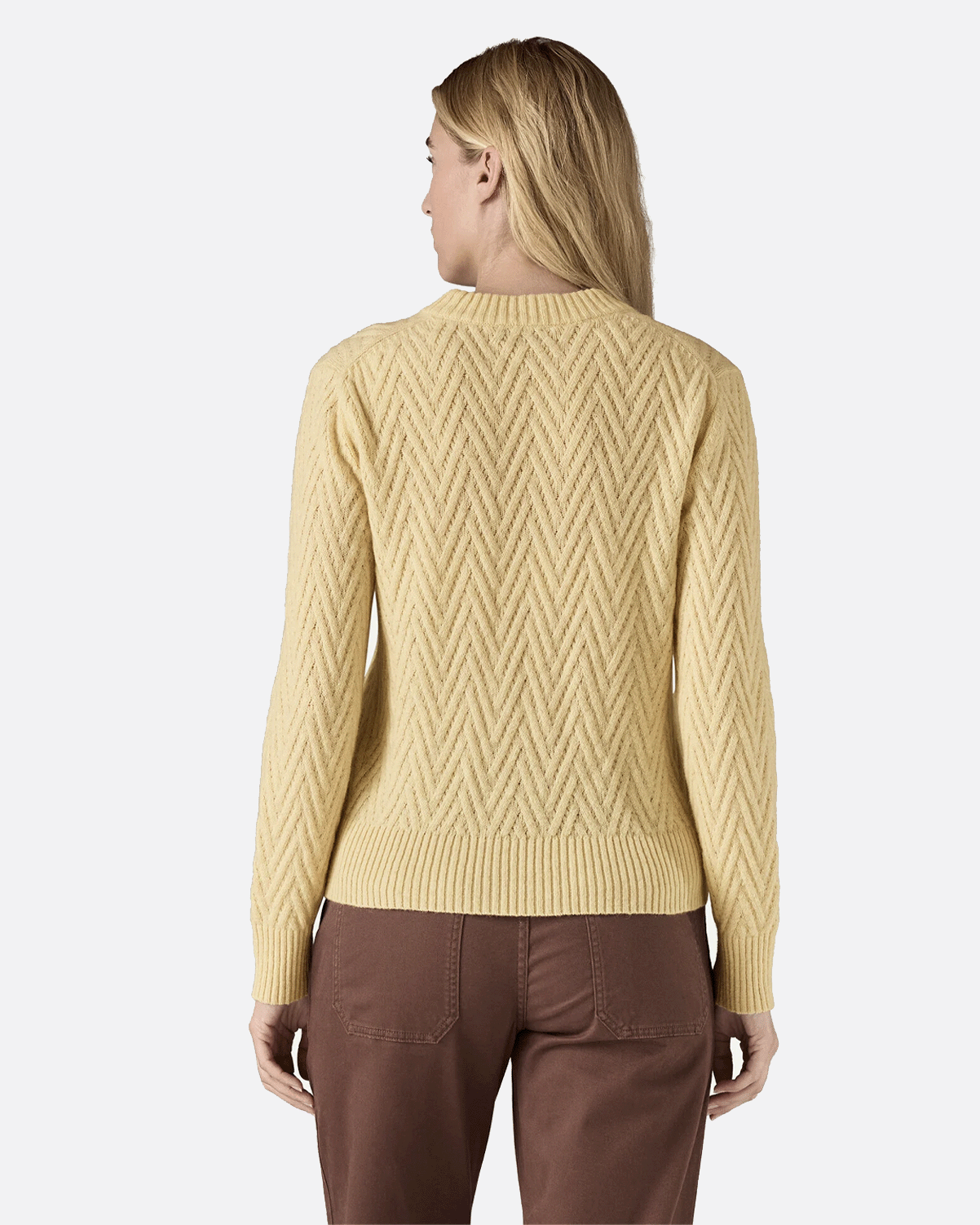 W's Recycled Wool-Blend Crewneck Sweater - Chevron Cable: Natural