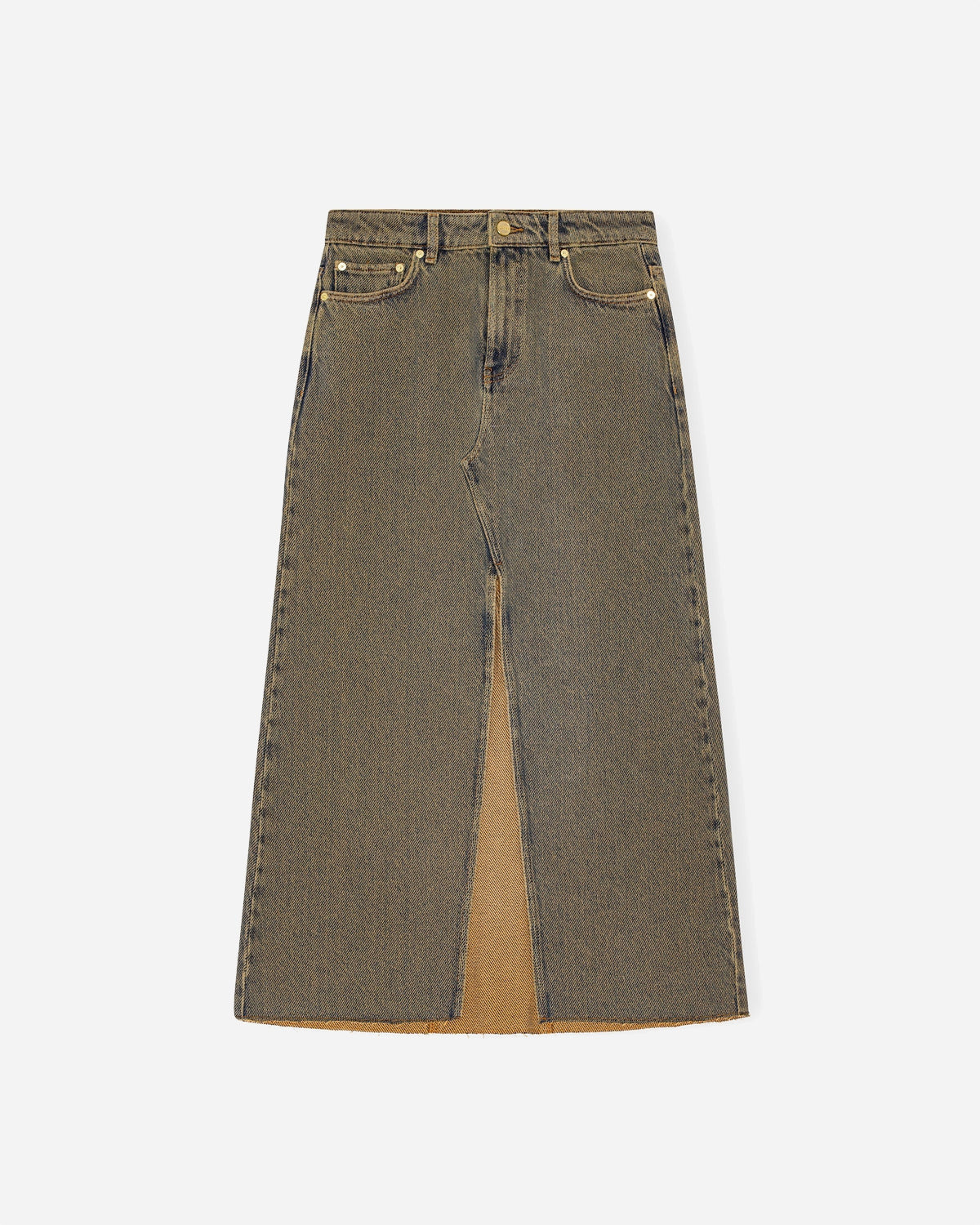 Overdyed Heavy Denim Maxi Skirt - Shitake