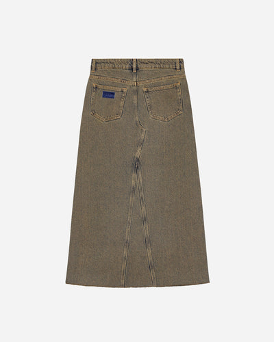 Overdyed Heavy Denim Maxi Skirt - Shitake