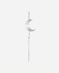 Half Moon Earring with pearl chain Left - Silver