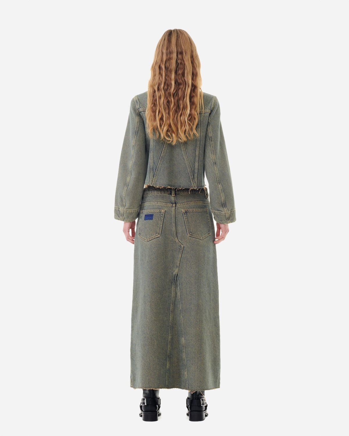 Overdyed Heavy Denim Maxi Skirt - Shitake