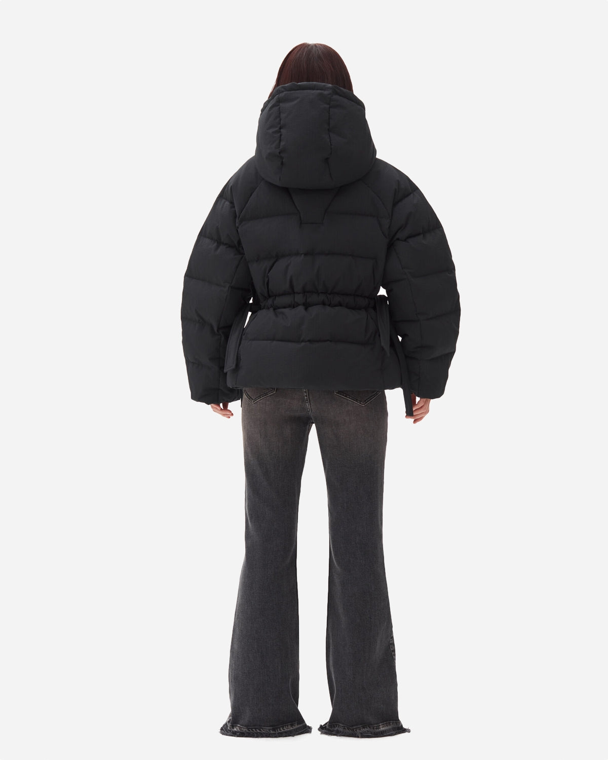 Tech Seersucker Oversized Puffer Jacket - Black