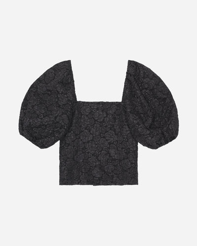 Stretch Jacquard Fitted Blouse - Black