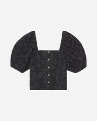 Stretch Jacquard Fitted Blouse - Black