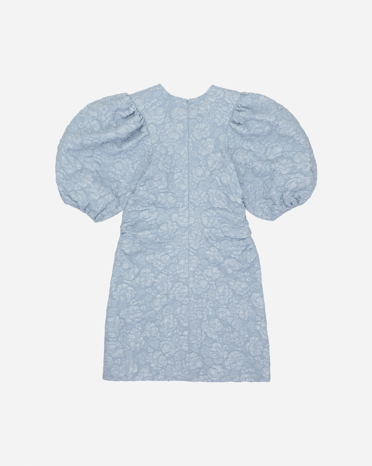 Stretch Jacquard Puff Sleeves Mini Dress - Sky Blue