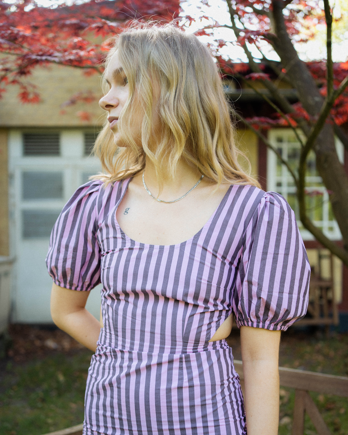 Stripe Cotton Cutout Dress - Bonbon