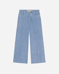 Heavy Denim Wide Drawstring Jeans - Light Blue Stone