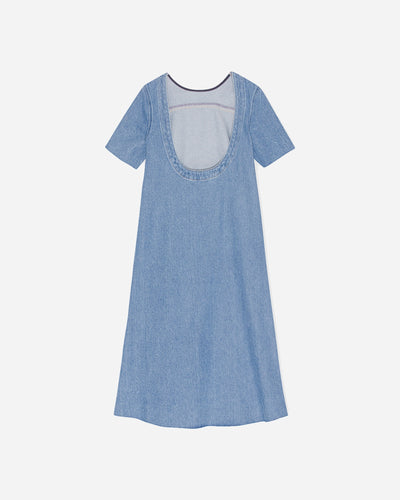 Heavy Denim A-line Midi Dress - Light Blue Stone