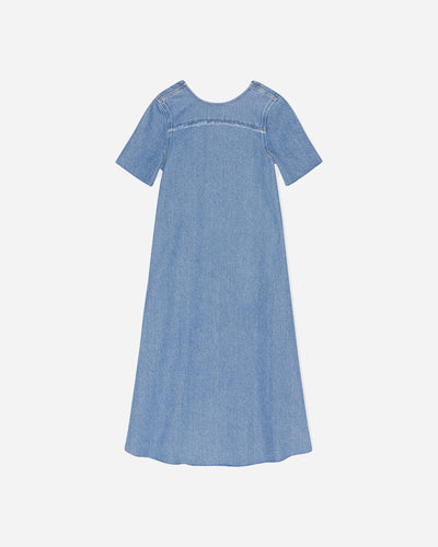 Heavy Denim A-line Midi Dress - Light Blue Stone