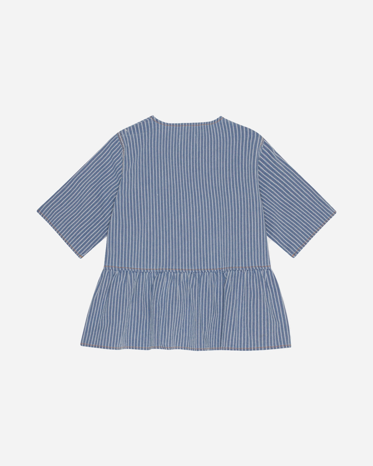 Light Stripe Denim Peplum Blouse - Mid Blue Stone