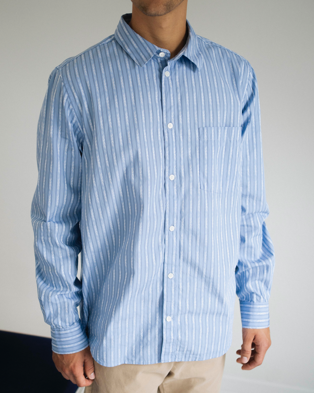 Timothy Tattoo Stripe Shirt - Azure Blue Stripes