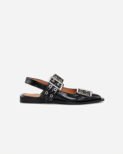 Feminine Buckle Ballerina Naplack - Black