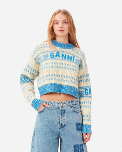 Graphic Lambswool Cropped O-neck - Strong Blue