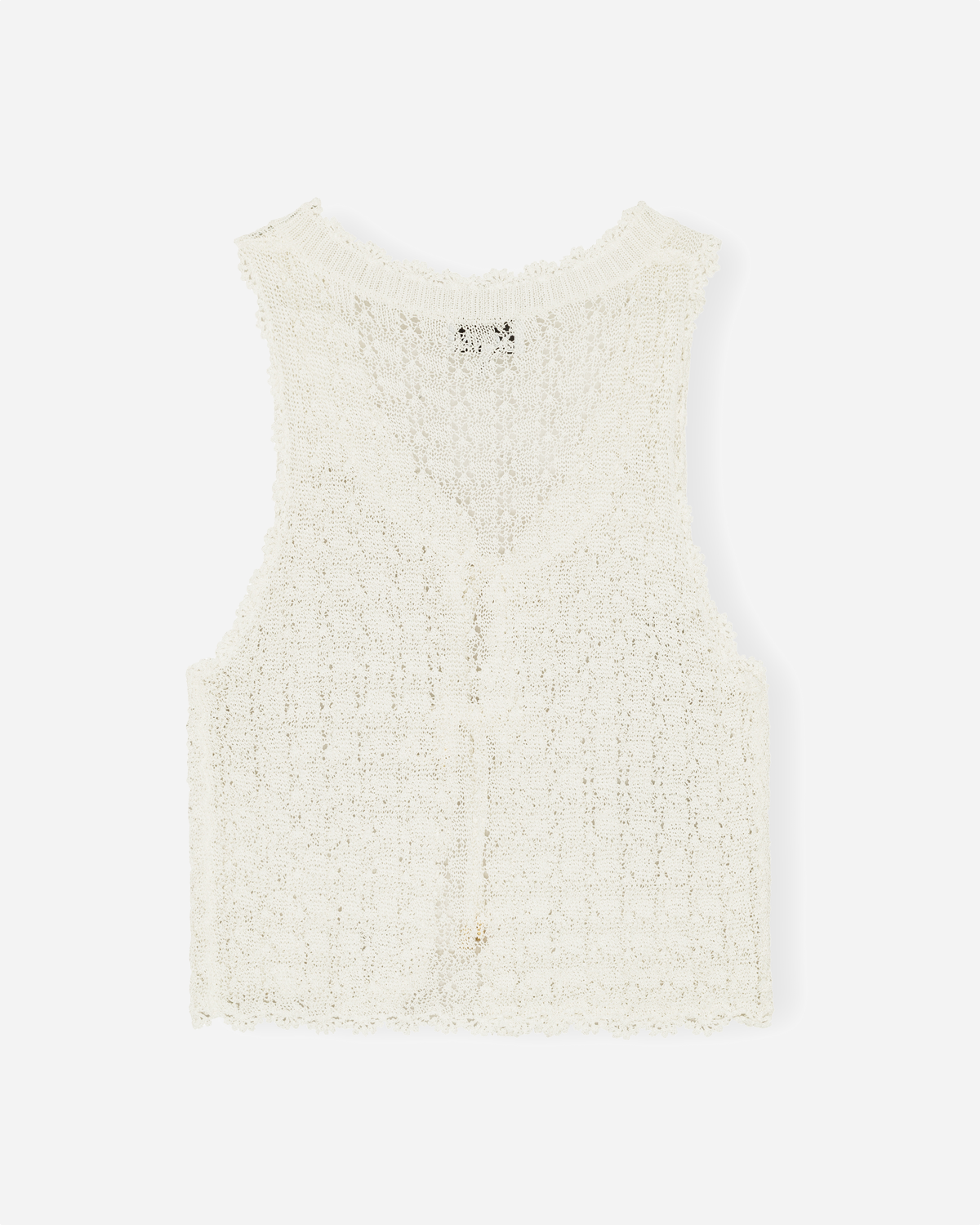Shiny Pointelle Knit Vest - Egret