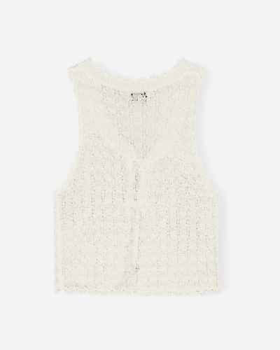 Shiny Pointelle Knit Vest - Egret