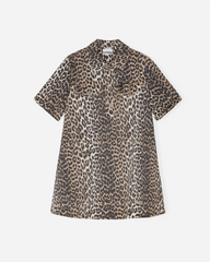 Print Denim Mini Dress - Leopard