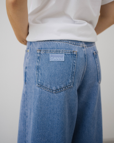 Heavy Denim Wide Drawstring Jeans - Light Blue Stone