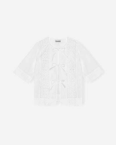 Broderie Anglaise Tie Blouse - Bright White