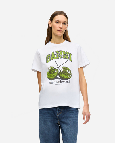 Basic Jersey CHERRY Relaxed T-shirt - Bright White/Green