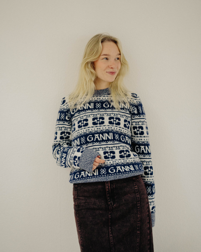 Logo Wool Mix O-neck Pullover - Sky Captain